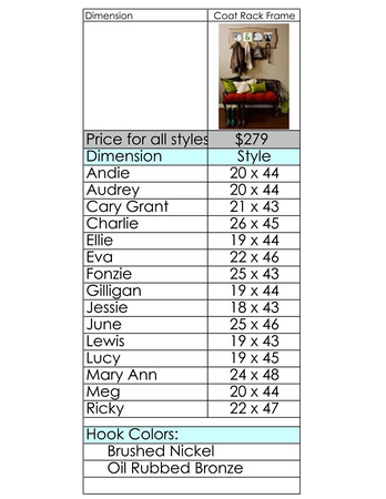 photo coat rack pricing chart