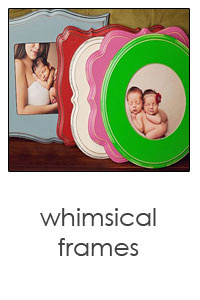 whimsical wooden frames in bright colors